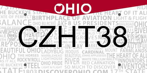 CZHT38 Ohio License Plate