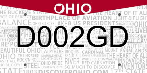 D002GD Ohio License Plate