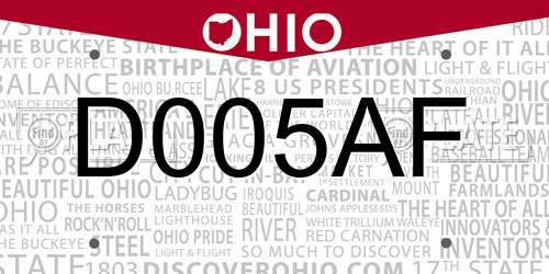 D005AF Ohio License Plate