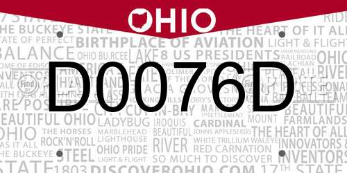 D0076D Ohio License Plate