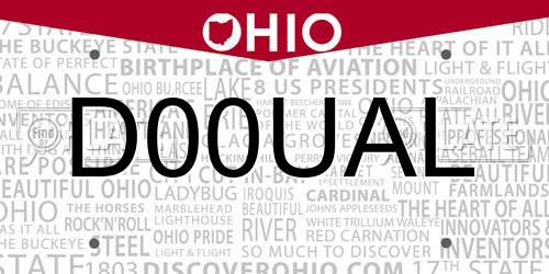 D00UAL Ohio License Plate