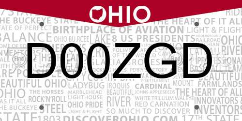 D00ZGD Ohio License Plate