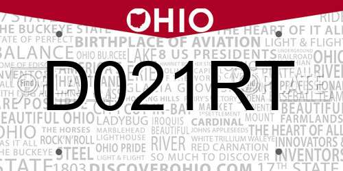 D021RT Ohio License Plate