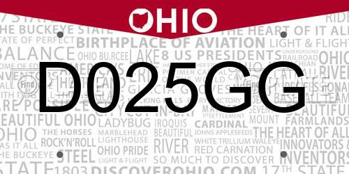 D025GG Ohio License Plate
