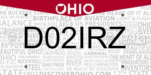 D02IRZ Ohio License Plate
