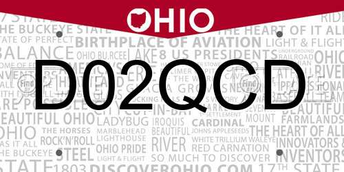 D02QCD Ohio License Plate