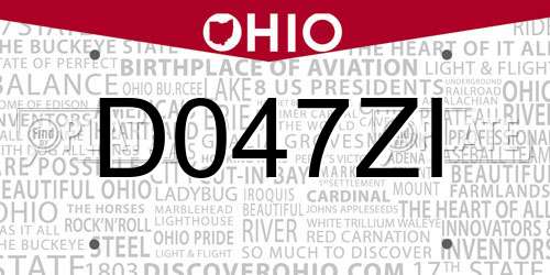 D047ZI Ohio License Plate