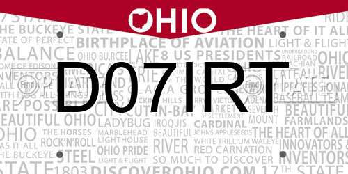 D07IRT Ohio License Plate