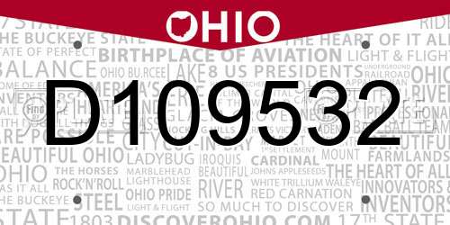 D109532 Ohio License Plate