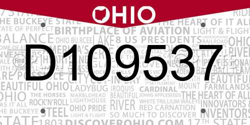 D109537 Ohio License Plate