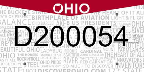 D200054 Ohio License Plate
