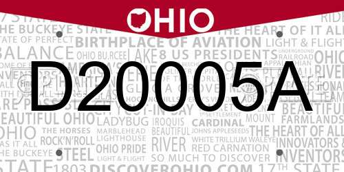 D20005A Ohio License Plate