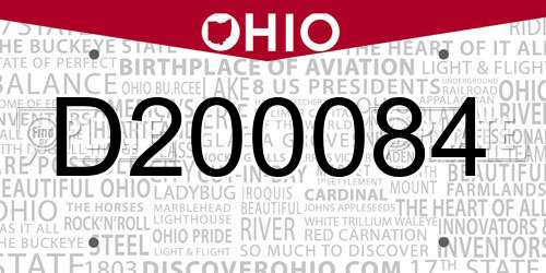 D200084 Ohio License Plate