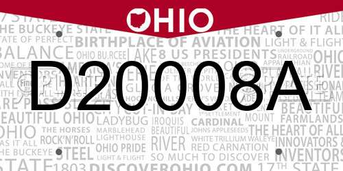 D20008A Ohio License Plate