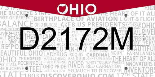 D2172M Ohio License Plate