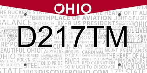D217TM Ohio License Plate