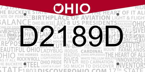 D2189D Ohio License Plate