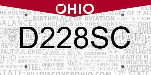 D228SC Ohio License Plate