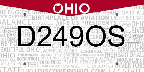 D249OS Ohio License Plate