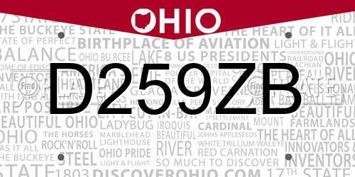 D259ZB Ohio License Plate