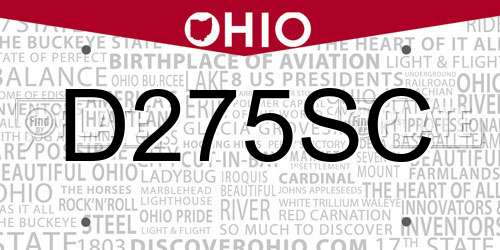 D275SC Ohio License Plate