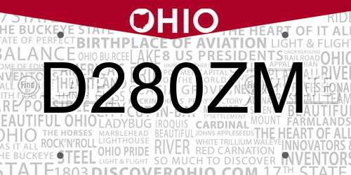 D280ZM Ohio License Plate