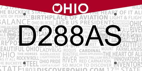 D288AS Ohio License Plate