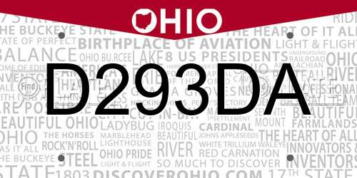D293DA Ohio License Plate