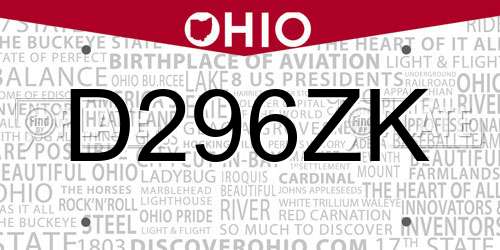 D296ZK Ohio License Plate