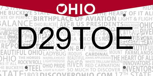 D29TOE Ohio License Plate