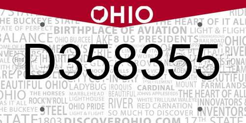 D358355 Ohio License Plate