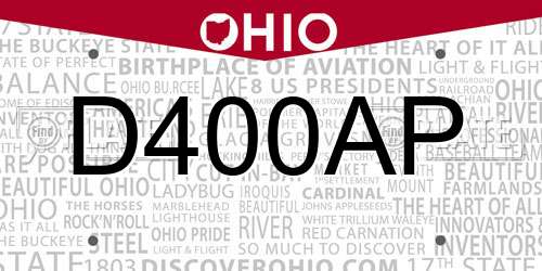 D400AP Ohio License Plate