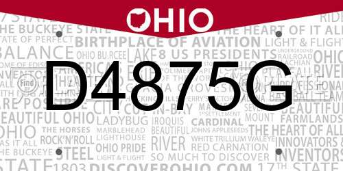 D4875G Ohio License Plate