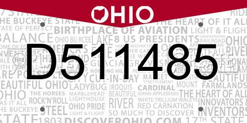 D511485 Ohio License Plate