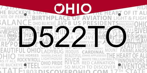 D522TO Ohio License Plate