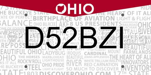 D52BZI Ohio License Plate