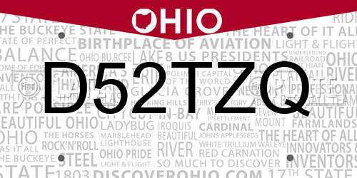 D52TZQ Ohio License Plate
