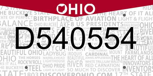 D540554 Ohio License Plate