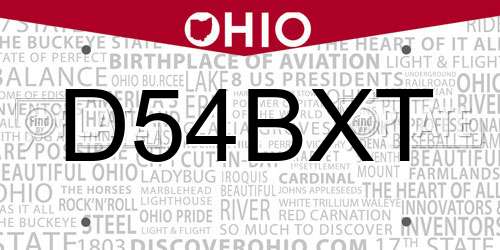 D54BXT Ohio License Plate