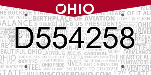 D554258 Ohio License Plate