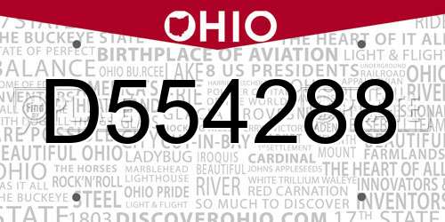 D554288 Ohio License Plate