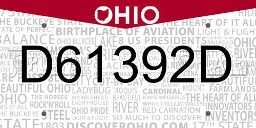 D61392D Ohio License Plate