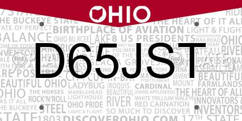 D65JST Ohio License Plate