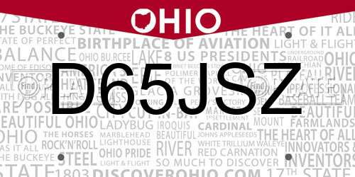 D65JSZ Ohio License Plate