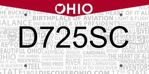 D725SC Ohio License Plate