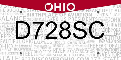 D728SC Ohio License Plate