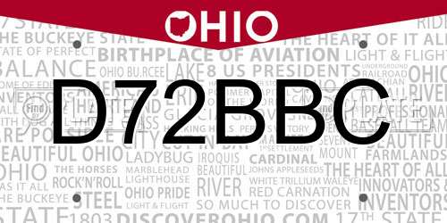 D72BBC Ohio License Plate