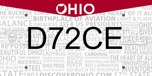 D72CE Ohio License Plate