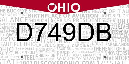 D749DB Ohio License Plate