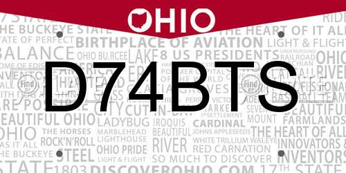 D74BTS Ohio License Plate